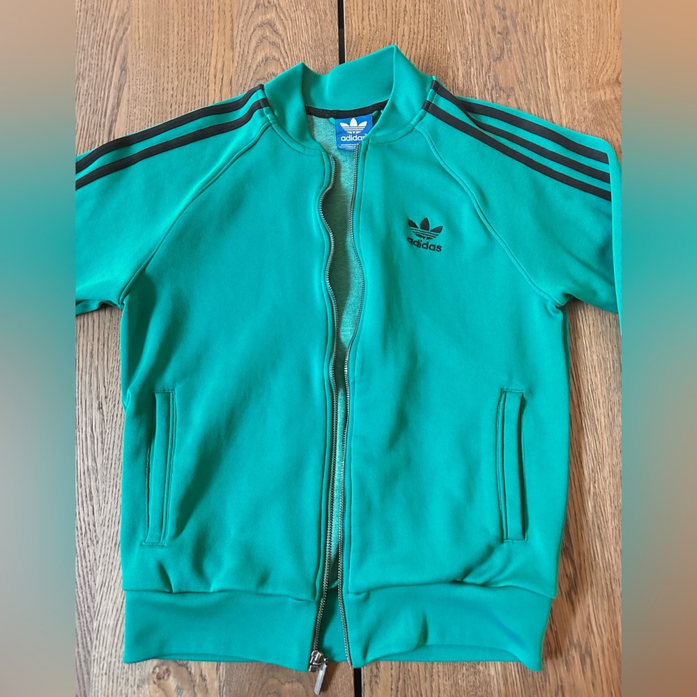 Adidas Turquoise Zip-Up Jacket with Black Stripes Size Small - Picture 4 of 14
